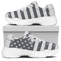 Grey Grunge American Flag Print White Chunky Shoes