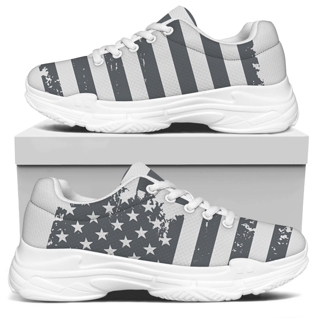 Grey Grunge American Flag Print White Chunky Shoes