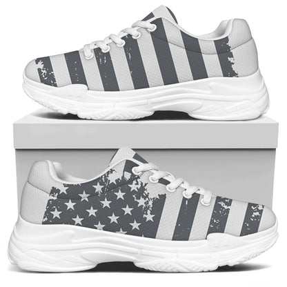 Grey Grunge American Flag Print White Chunky Shoes