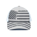 Grey Grunge American Flag Print White Mesh Trucker Hat
