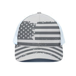 Grey Grunge American Flag Print White Mesh Trucker Cap