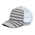 Grey Grunge American Flag Print White Mesh Trucker Cap