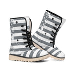 Grey Grunge American Flag Print Winter Boots