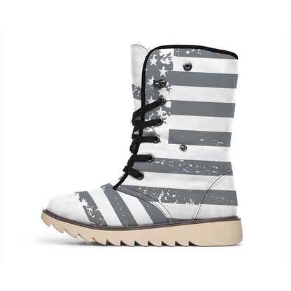 Grey Grunge American Flag Print Winter Boots
