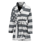 Grey Grunge American Flag Print Women's Bathrobe