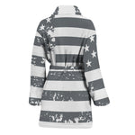 Grey Grunge American Flag Print Women's Bathrobe