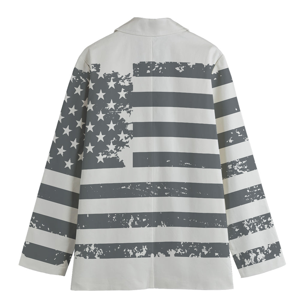 Grey Grunge American Flag Print Women's Blazer