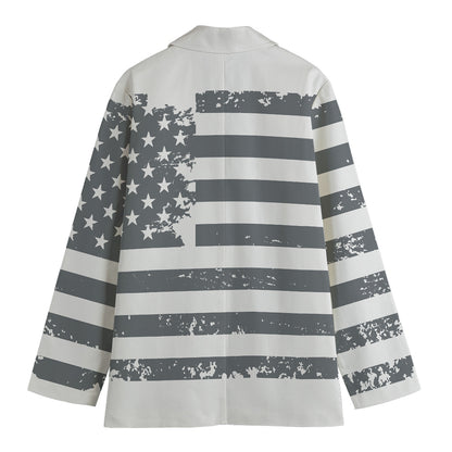Grey Grunge American Flag Print Women's Blazer