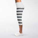 Grey Grunge American Flag Print Women's Capri Leggings