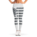 Grey Grunge American Flag Print Women's Leggings