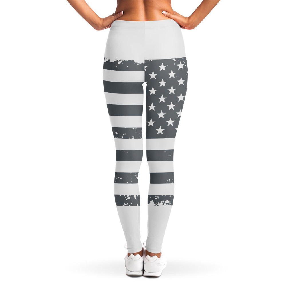 Grey Grunge American Flag Print Women's Leggings
