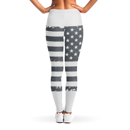 Grey Grunge American Flag Print Women's Leggings
