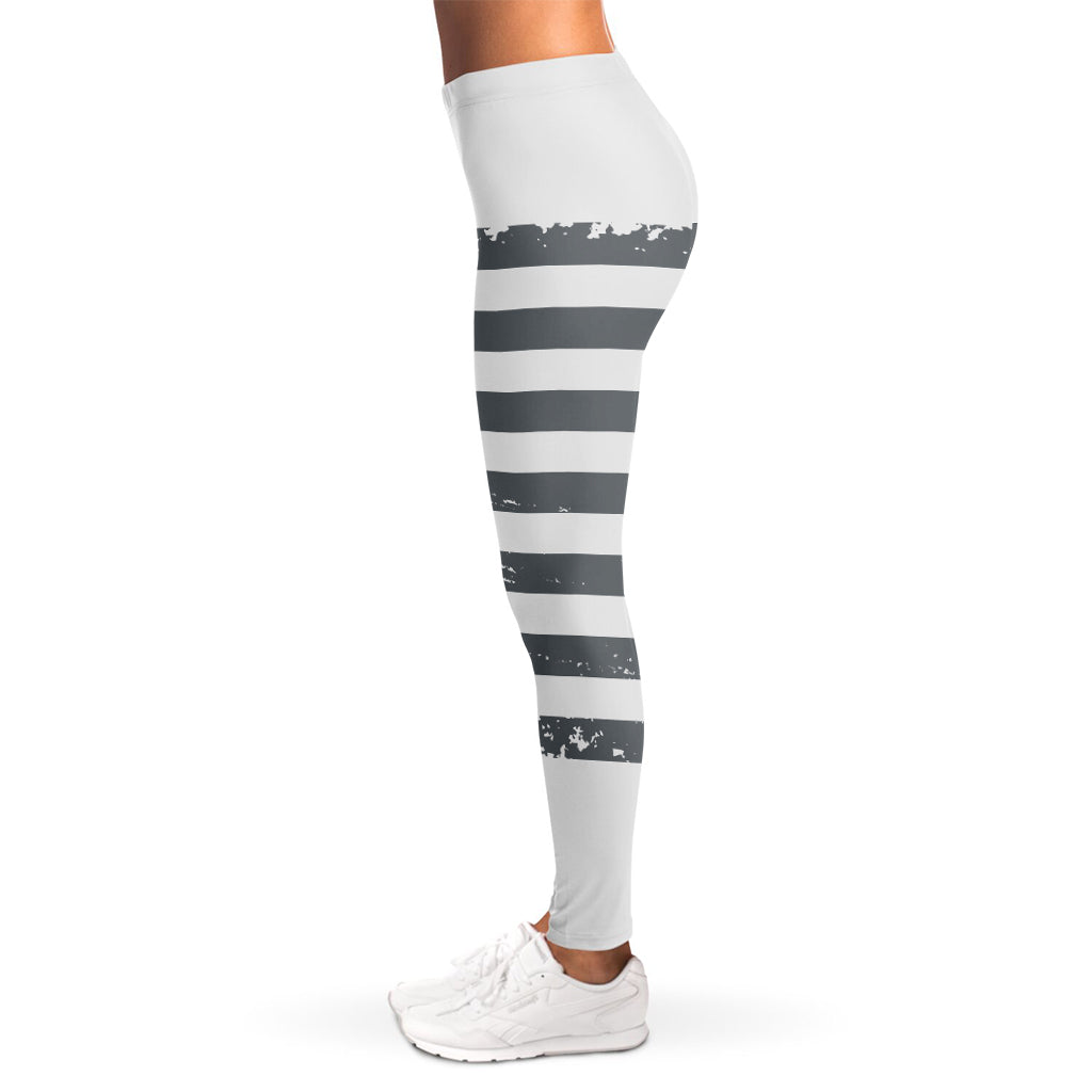Grey Grunge American Flag Print Women's Leggings