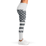 Grey Grunge American Flag Print Women's Leggings