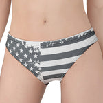 Grey Grunge American Flag Print Women's Panties