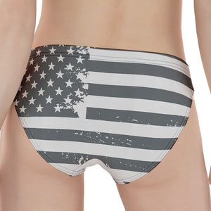 Grey Grunge American Flag Print Women's Panties