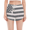 Grey Grunge American Flag Print Women's Split Running Shorts