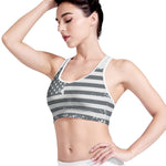 Grey Grunge American Flag Print Women's Sports Bra