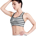 Grey Grunge American Flag Print Women's Sports Bra