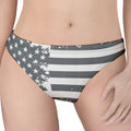 Grey Grunge American Flag Print Women's Thong
