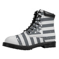 Grey Grunge American Flag Print Padded Collar Lace Up Boots