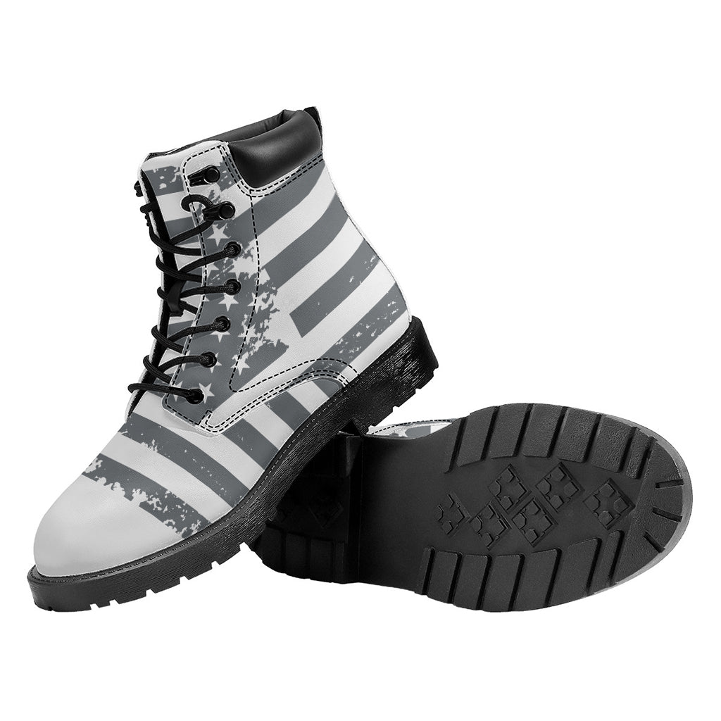 Grey Grunge American Flag Print Work Boots