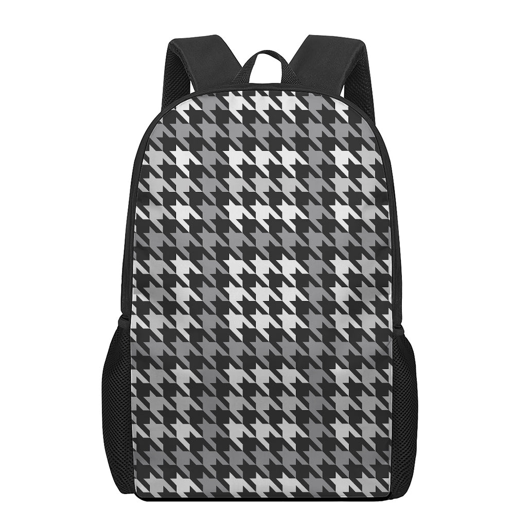Grey Houndstooth Pattern Print 17 Inch Backpack