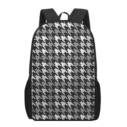 Grey Houndstooth Pattern Print 17 Inch Backpack