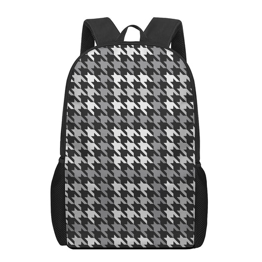 Grey Houndstooth Pattern Print 17 Inch Backpack