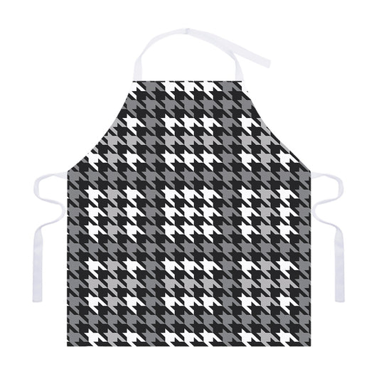 Grey Houndstooth Pattern Print Adjustable Apron