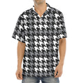 Grey Houndstooth Pattern Print Aloha Shirt