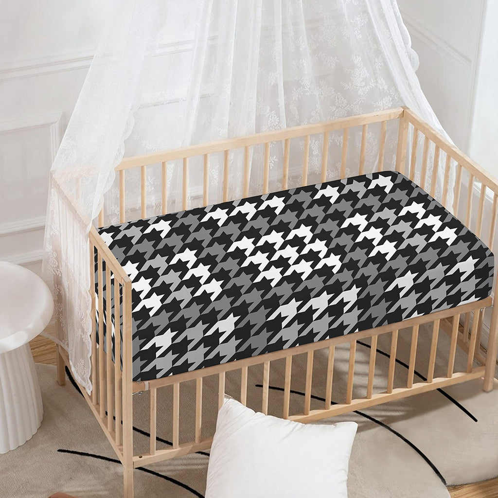 Grey Houndstooth Pattern Print Baby Crib Sheet