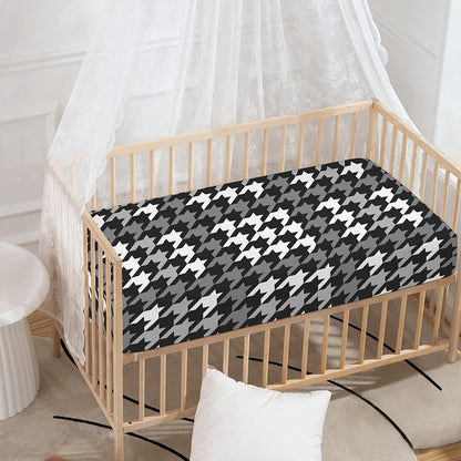 Grey Houndstooth Pattern Print Baby Crib Sheet