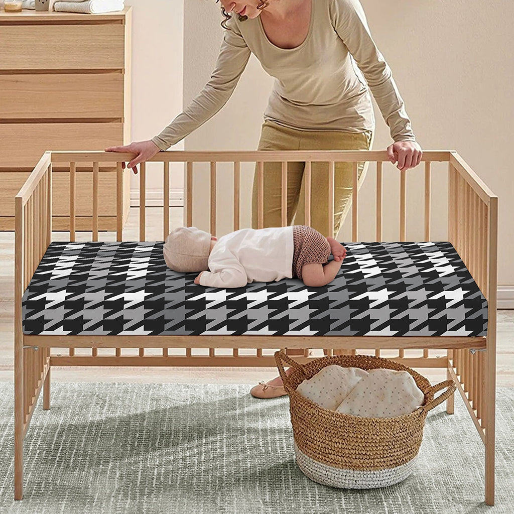 Grey Houndstooth Pattern Print Baby Crib Sheet