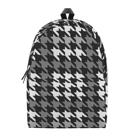 Grey Houndstooth Pattern Print Backpack