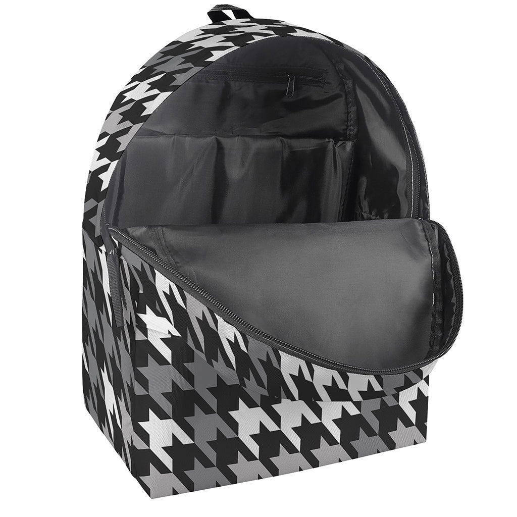 Grey Houndstooth Pattern Print Backpack