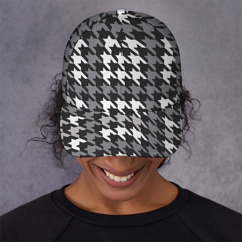 Grey Houndstooth Pattern Print Baseball Cap
