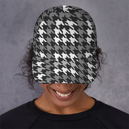 Grey Houndstooth Pattern Print Baseball Cap