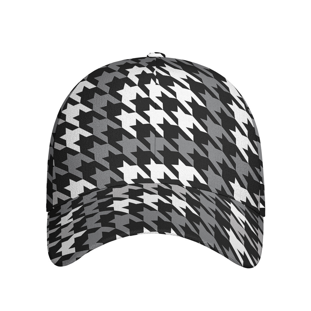 Grey Houndstooth Pattern Print Baseball Cap