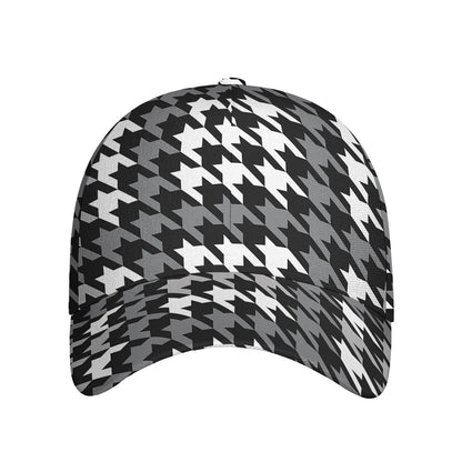 Grey Houndstooth Pattern Print Baseball Cap