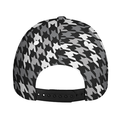Grey Houndstooth Pattern Print Baseball Cap