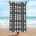 Grey Houndstooth Pattern Print Beach Towel