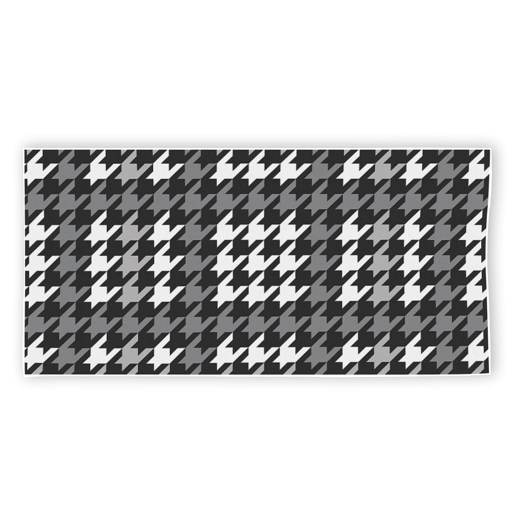 Grey Houndstooth Pattern Print Beach Towel
