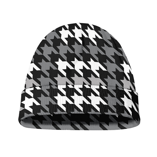 Grey Houndstooth Pattern Print Beanie