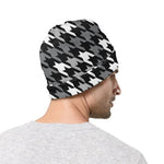 Grey Houndstooth Pattern Print Beanie