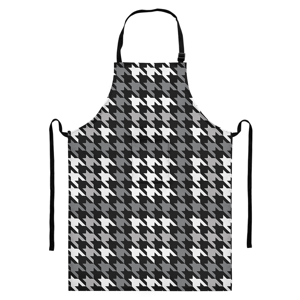 Grey Houndstooth Pattern Print Bib Apron With Pocket