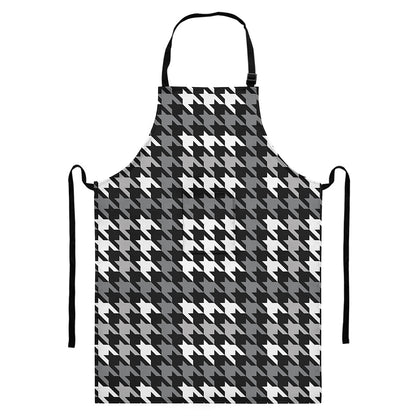 Grey Houndstooth Pattern Print Bib Apron With Pocket