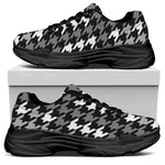 Grey Houndstooth Pattern Print Black Chunky Shoes
