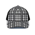 Grey Houndstooth Pattern Print Black Mesh Trucker Hat