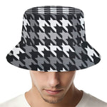 Grey Houndstooth Pattern Print Bucket Hat